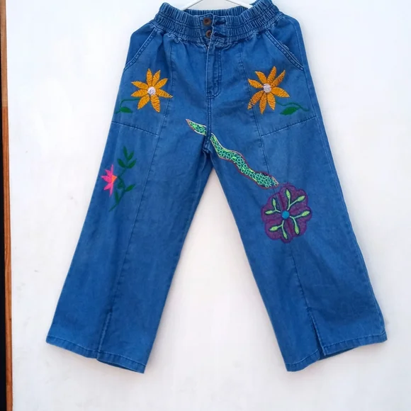 Hand embroidered Capri pants for women Amazon jungle